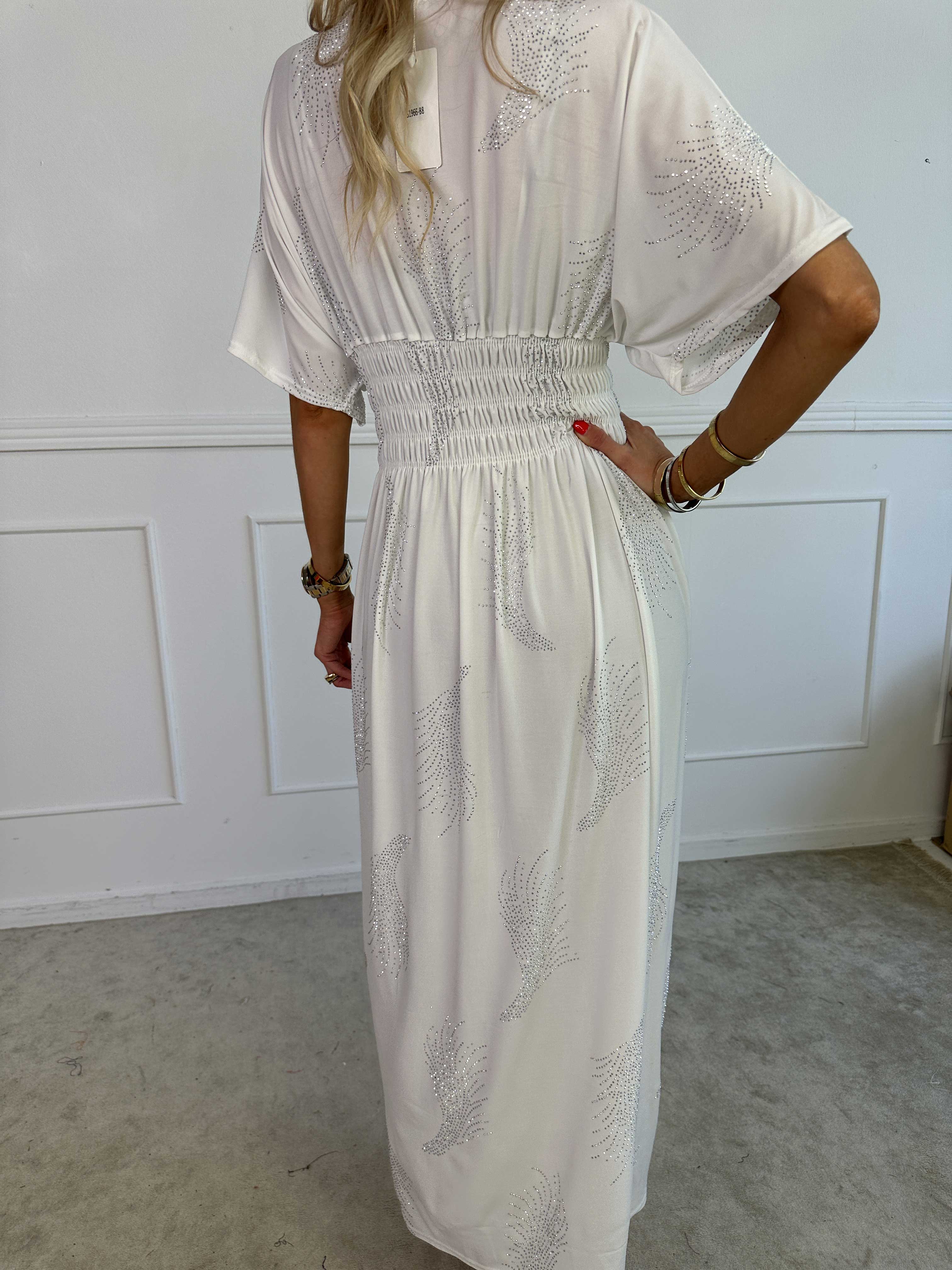 Pams Leaf Crystal - Lang elastisk kjole med mønster af similisten